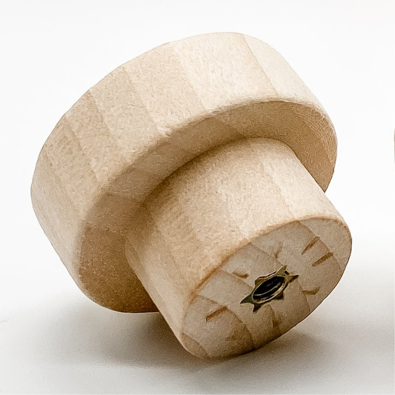 wooden drawer knob 35mm close up picture on white background underneath angle