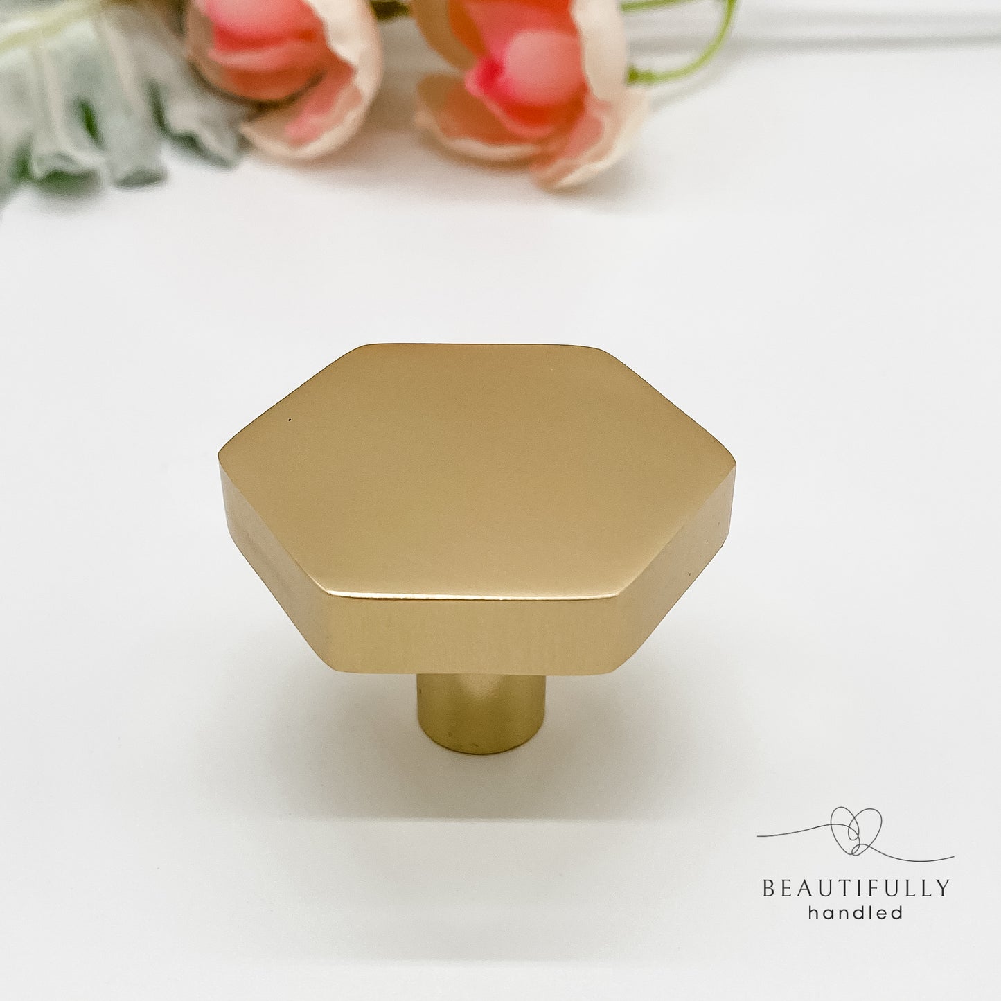 Large hexagon brushed gold drawer handle