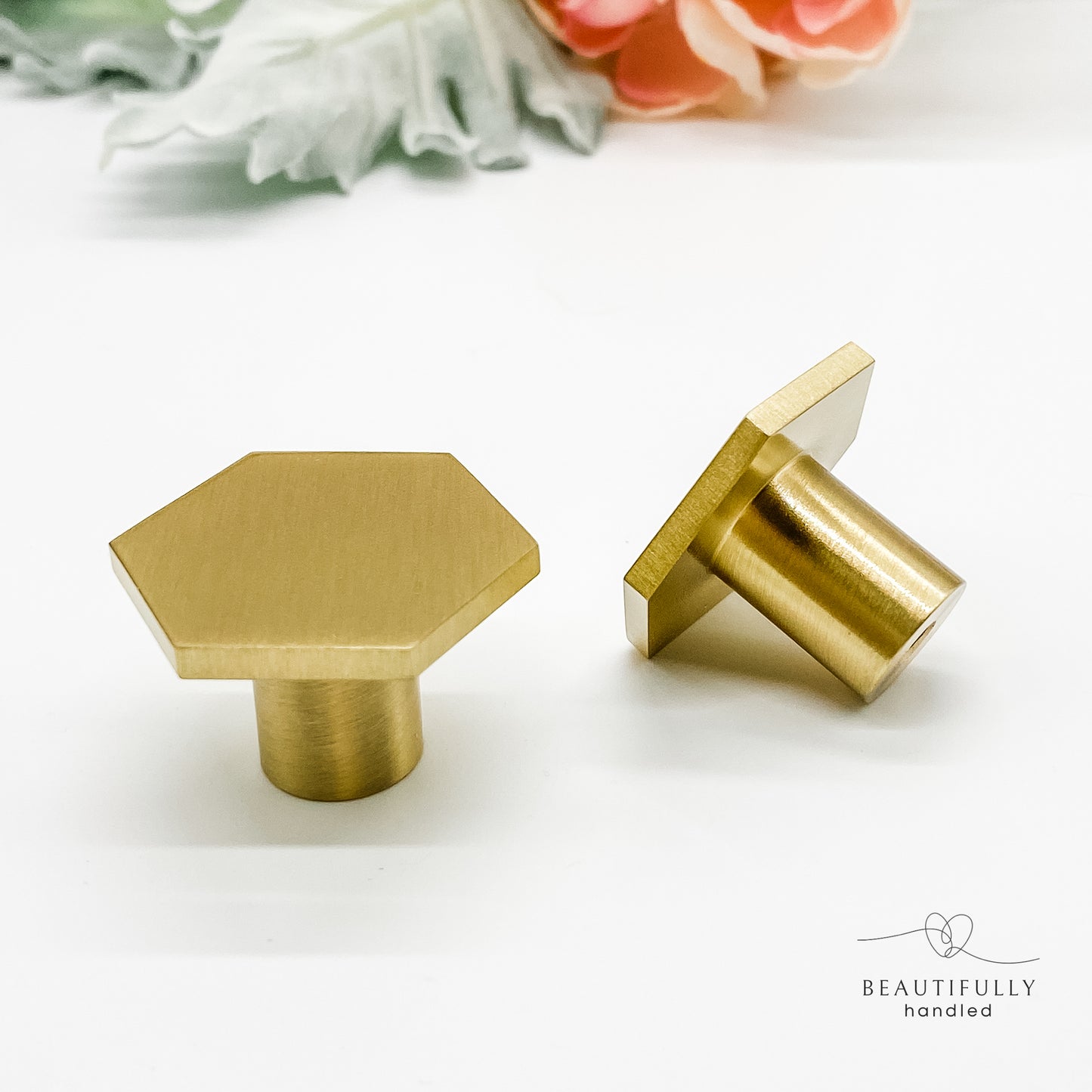 Hexagonal Brushed Brass knob