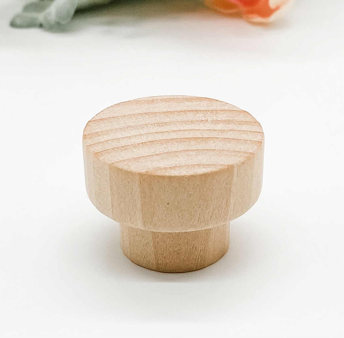 raw wooden drawer knob 35mm front angle on white background