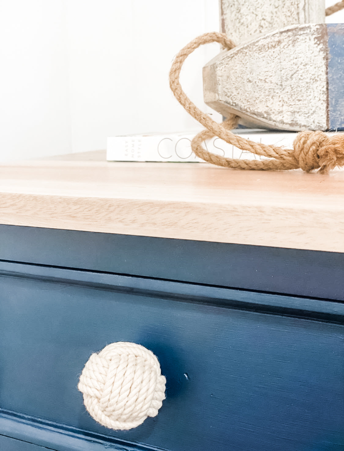 White cotton rope knot drawer knobs