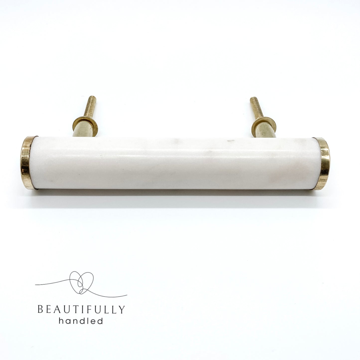 Elegant Long Round White Marble and Brass Handle