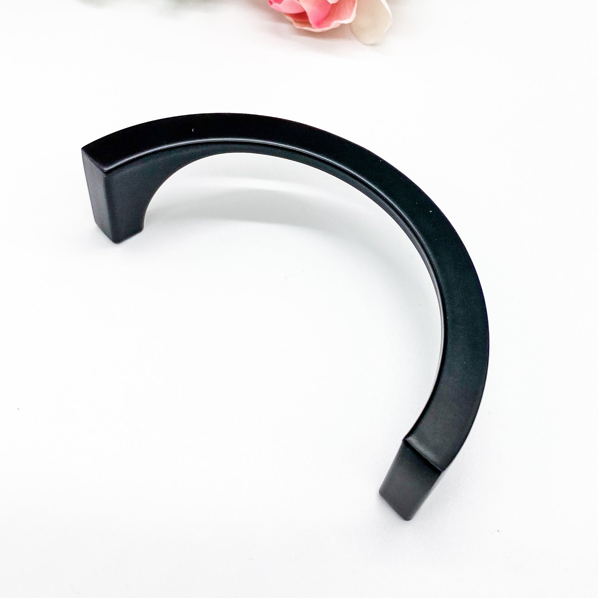 Matt Black half moon kitchen handle 96mm on white background