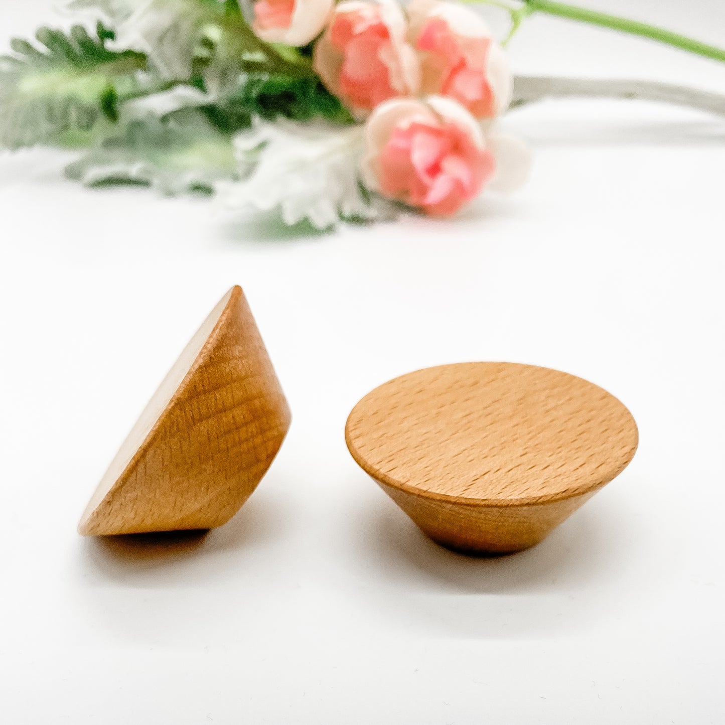 Mid century style round wooden drawer knobs