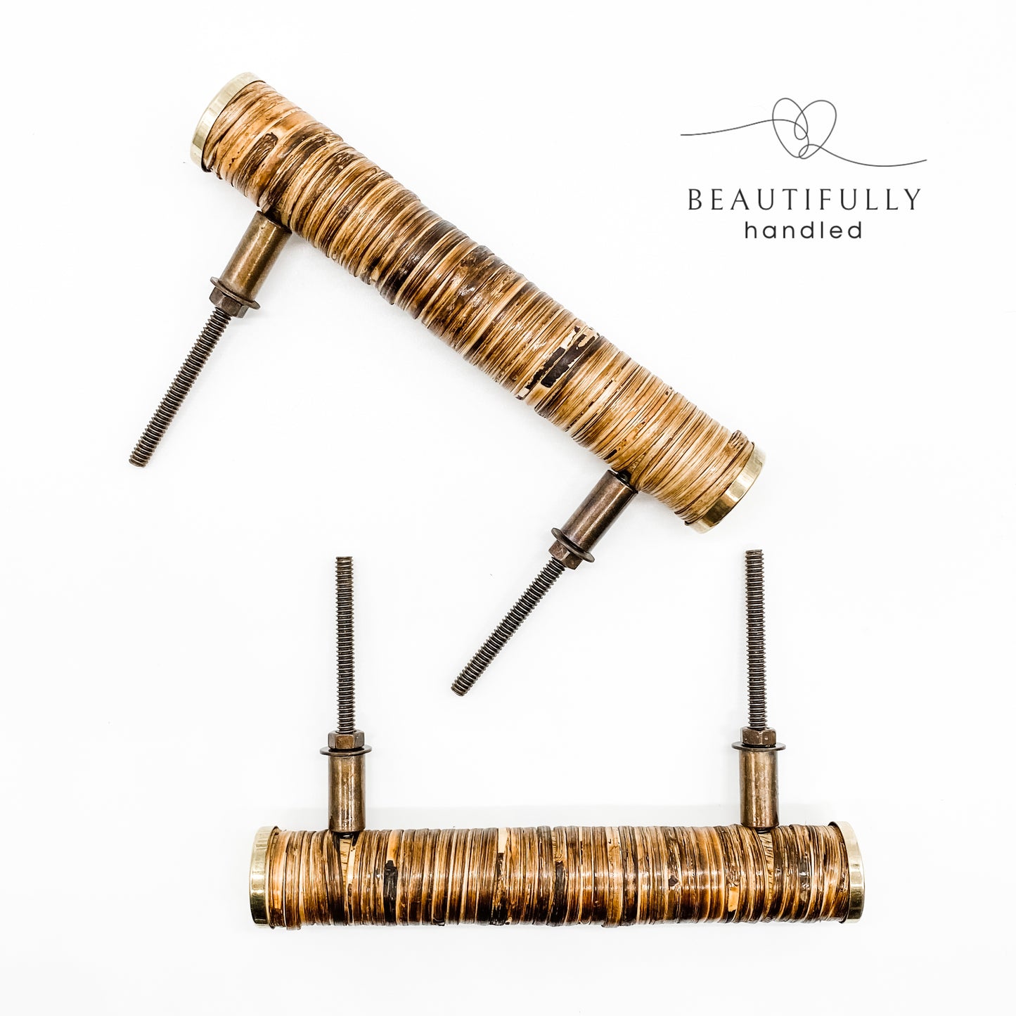 round rattan cabinet handle on white background