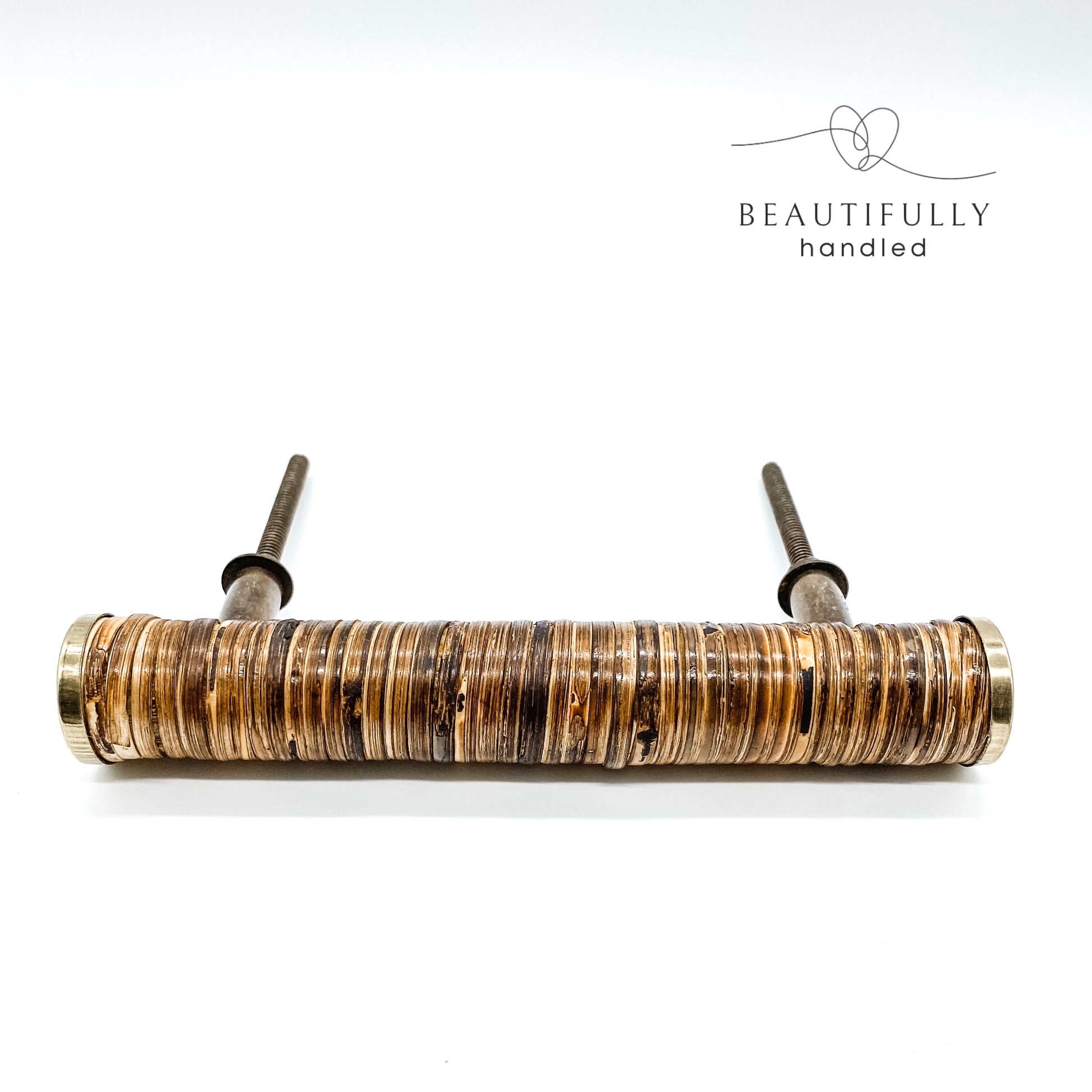 round rattan drawer handle front view on white background