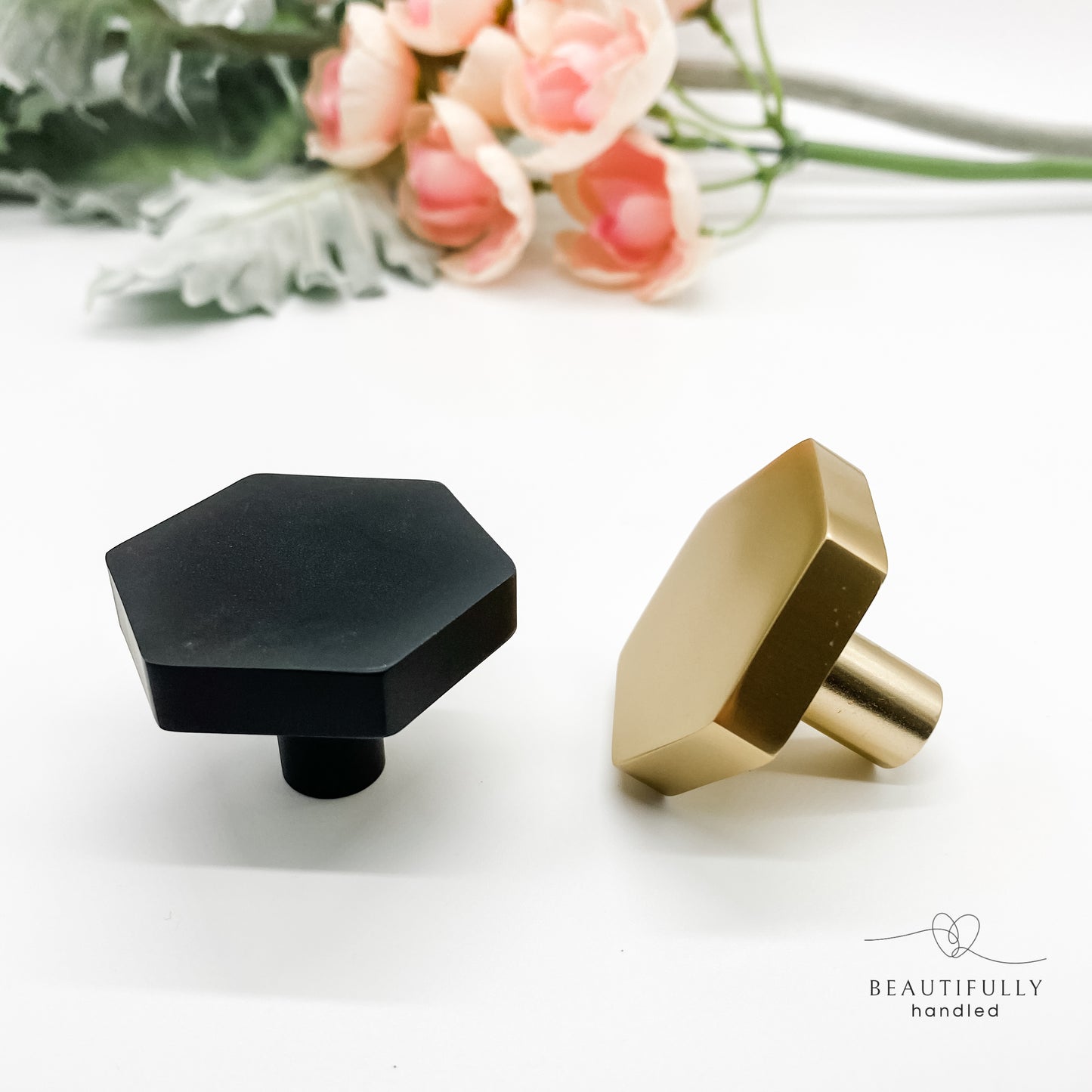 Large hexagon black drawer handle