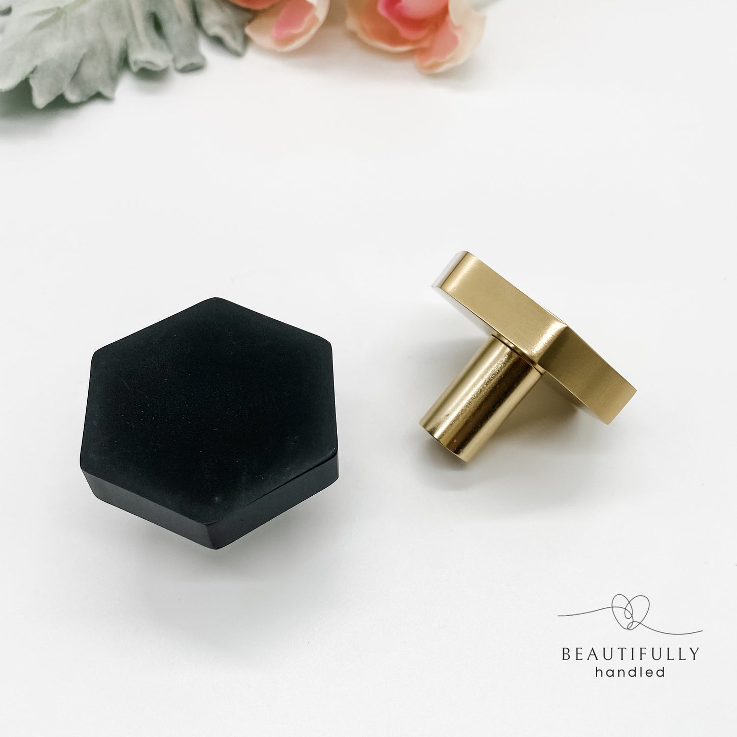 Large hexagon black drawer handle
