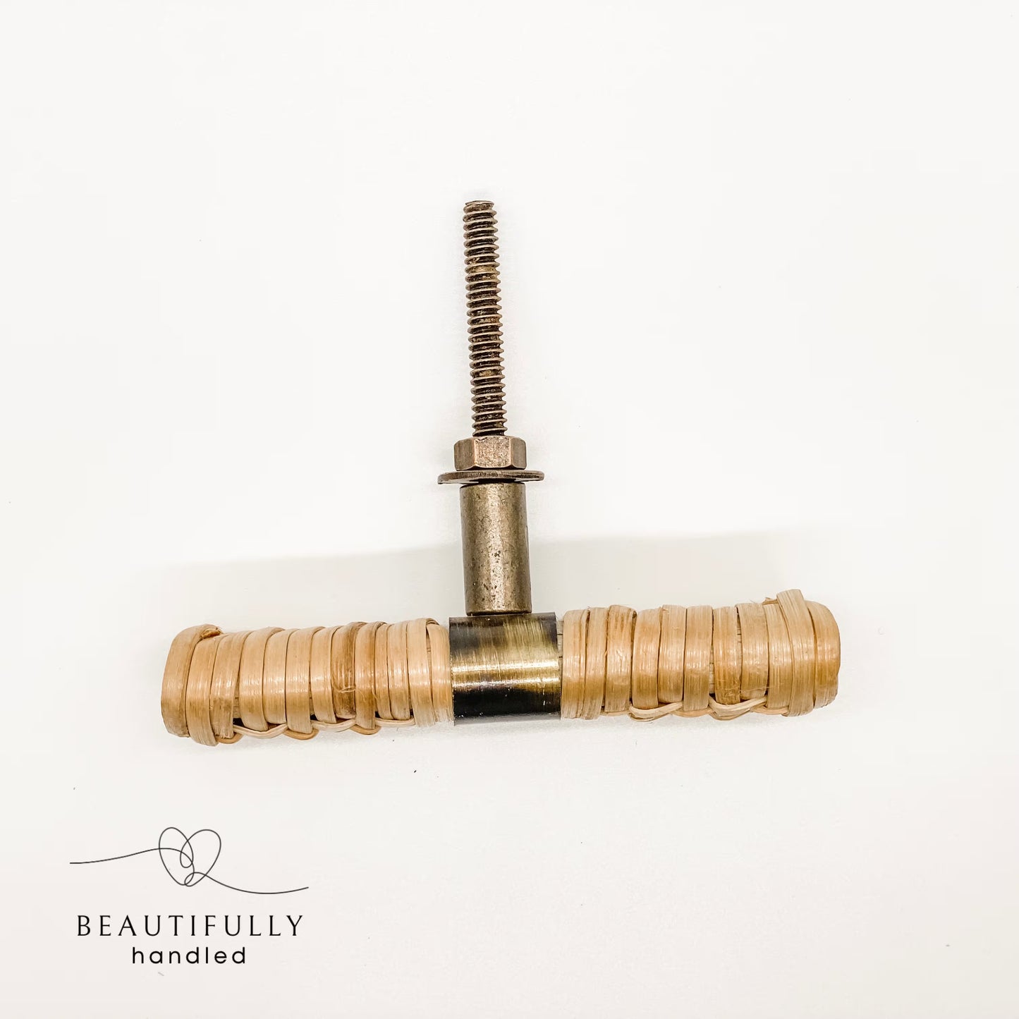 overhead view of rattan handle showing bolt length