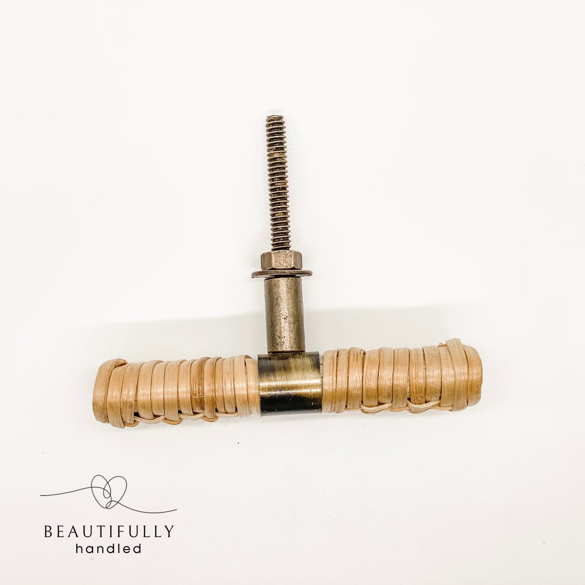 overhead view of rattan handle showing bolt length