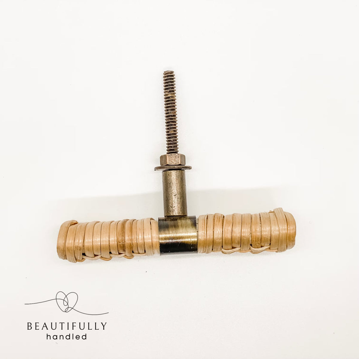 Rattan drawer handle overhead angle