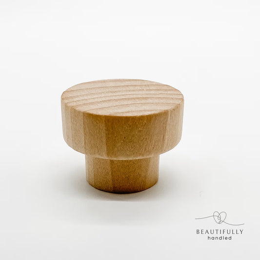 raw wooden drawer knob 35mm front angle on white background