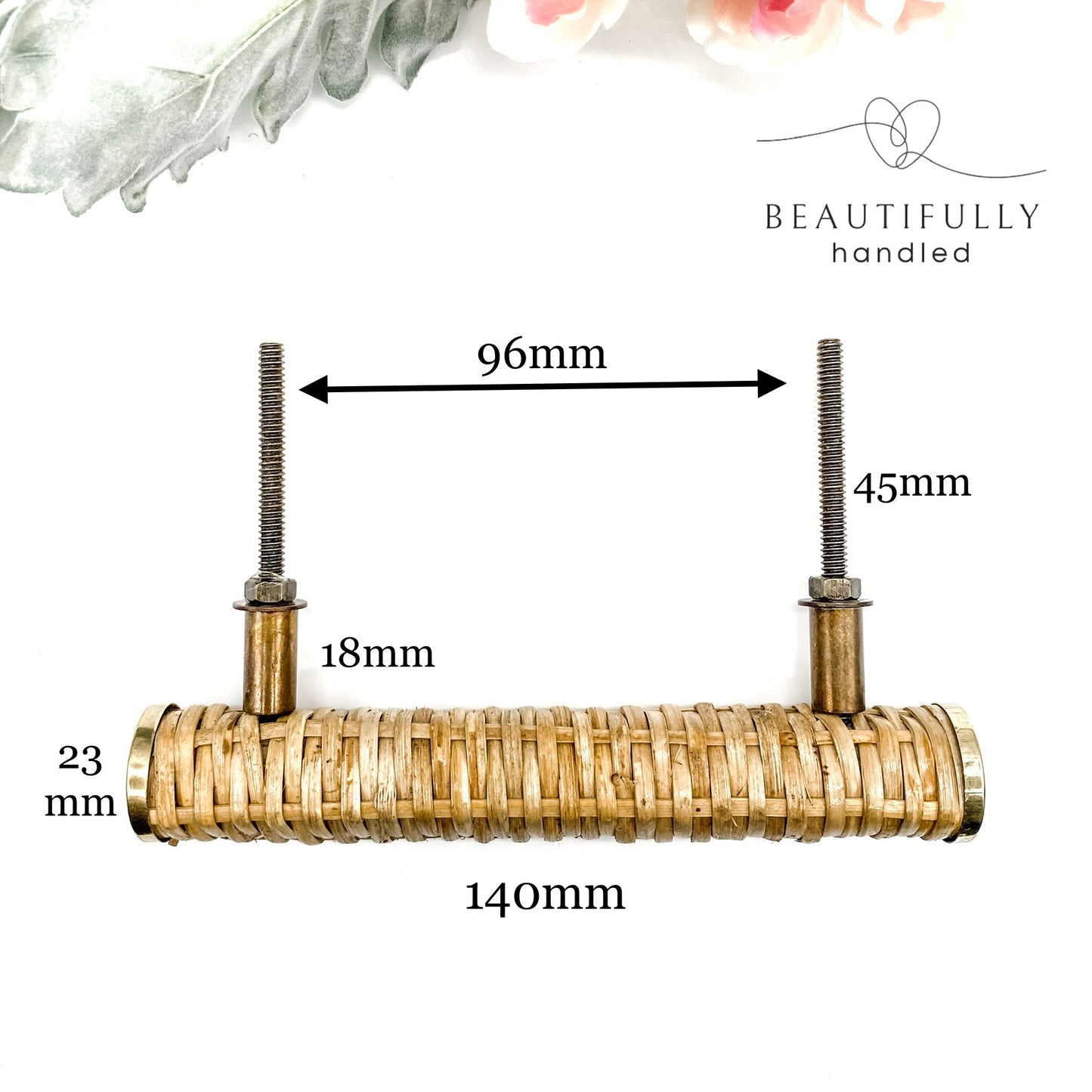 Natural rattan drawer handle with dimensions